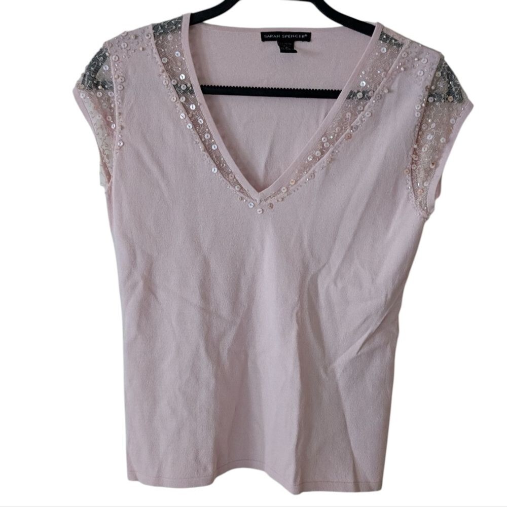 Y2K Sarahβ Spencer Baby Pink Sequin Feminine Coquette Top Size XL